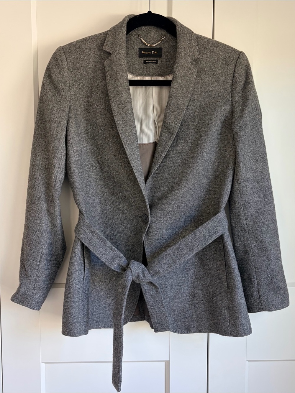 Massimo Dutti Women's Gray Belted Wool-Blend Blazer | 6